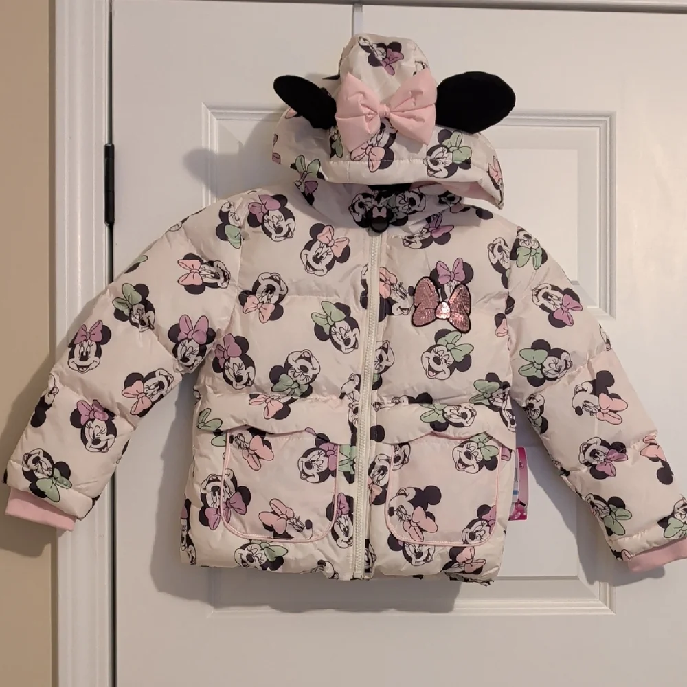 Girls Disney Minnie Mouse Puffer Hooded Jacket Multiple Sizes